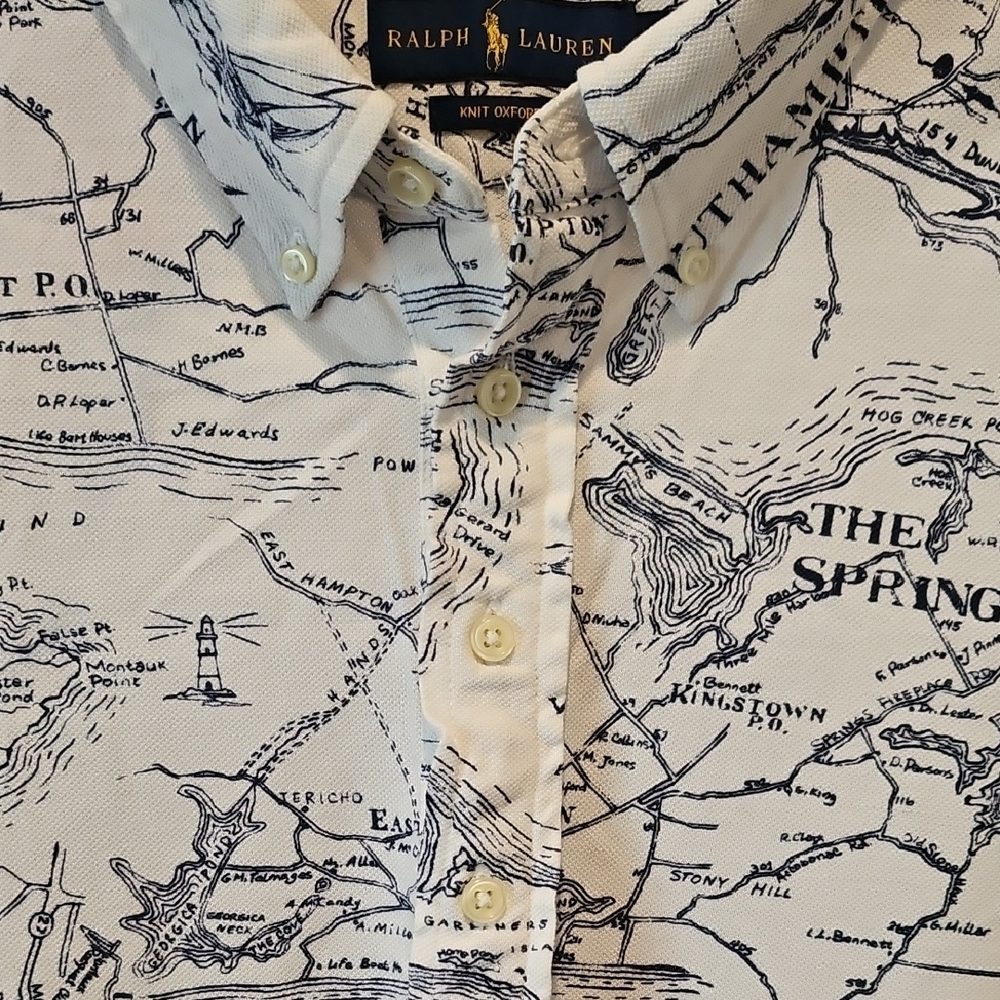 Ralph Lauren Mens Blue Label Knit Oxford Short Sleeve Map Print Polo Shirt - Picture 4 of 16